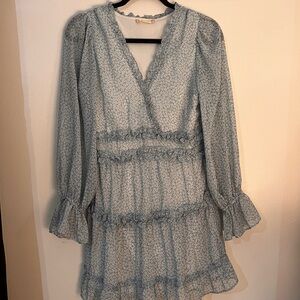 Light Blue Floral Long Sleeve Dress